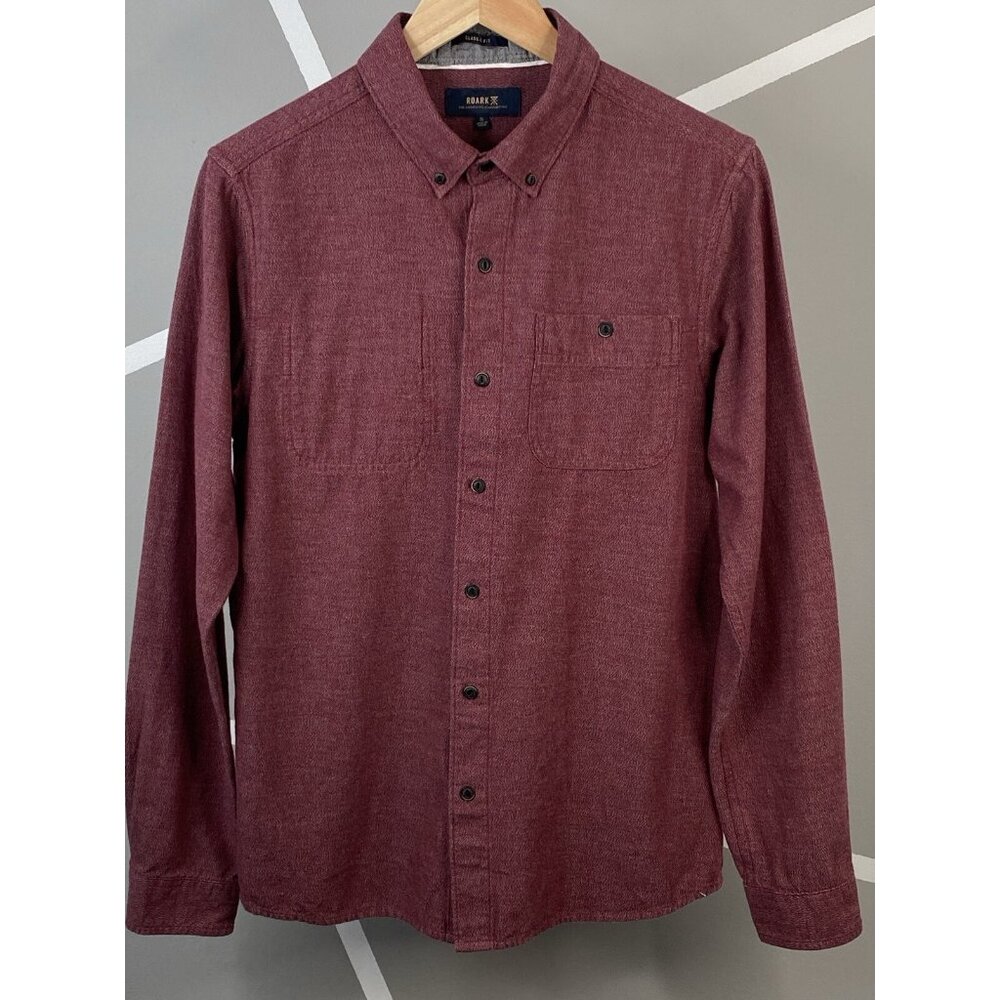 Roark Revival Ritual Button Up Shirt Men's S Heather Burgundy Long Sleeve